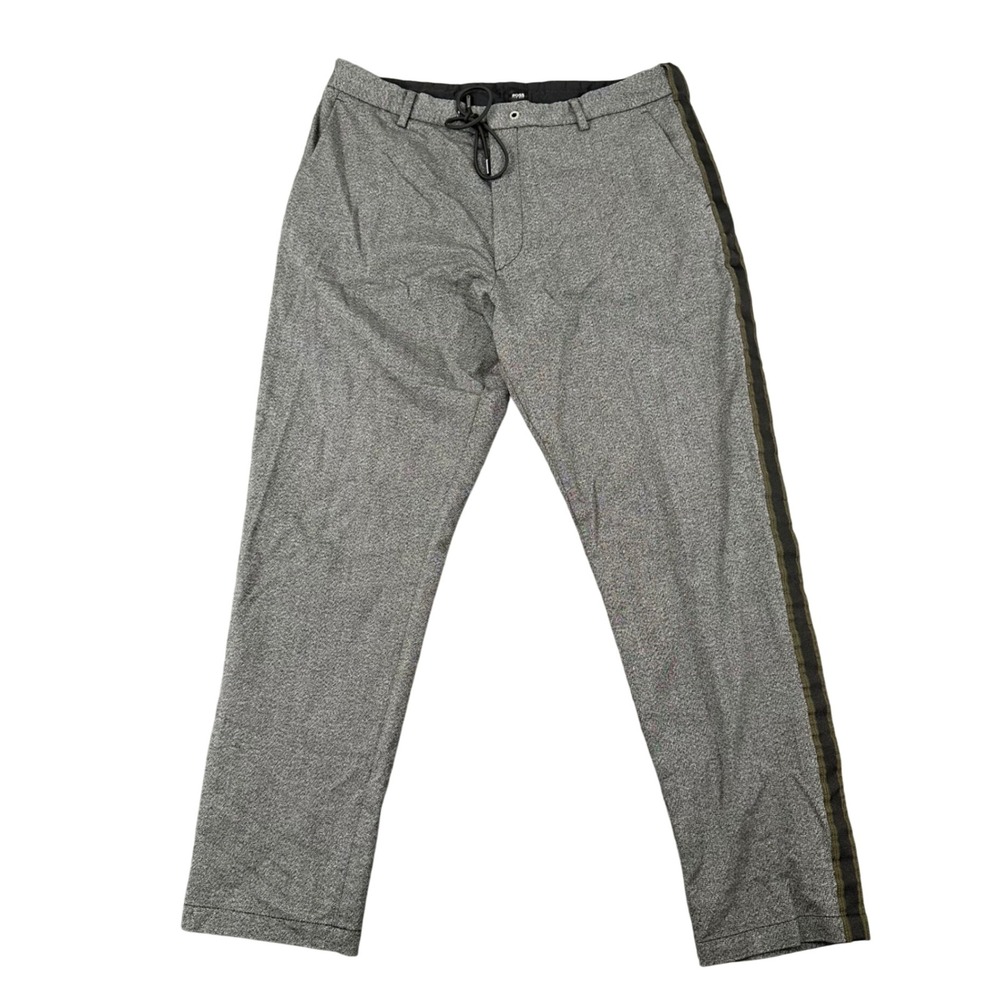 BOSS Kirio-Tape Joggers Mens 36R Slim Fit Gray Stretch Casual Pants Drawstring
